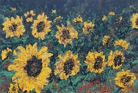 Sonnenblumen, Acryl auf Kattun auf Holz, 68x98
