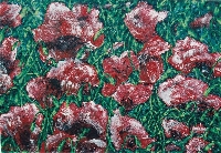 Mohnblumen, Acryl auf Kattun auf Holz, 68x98
